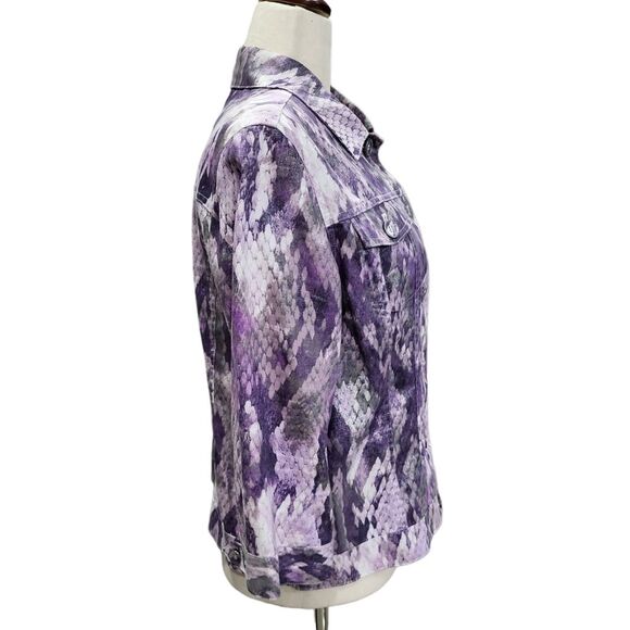 EUC Chico's linen cotton snakeskin print button down jacket blazer top, purple - Picture 4 of 10